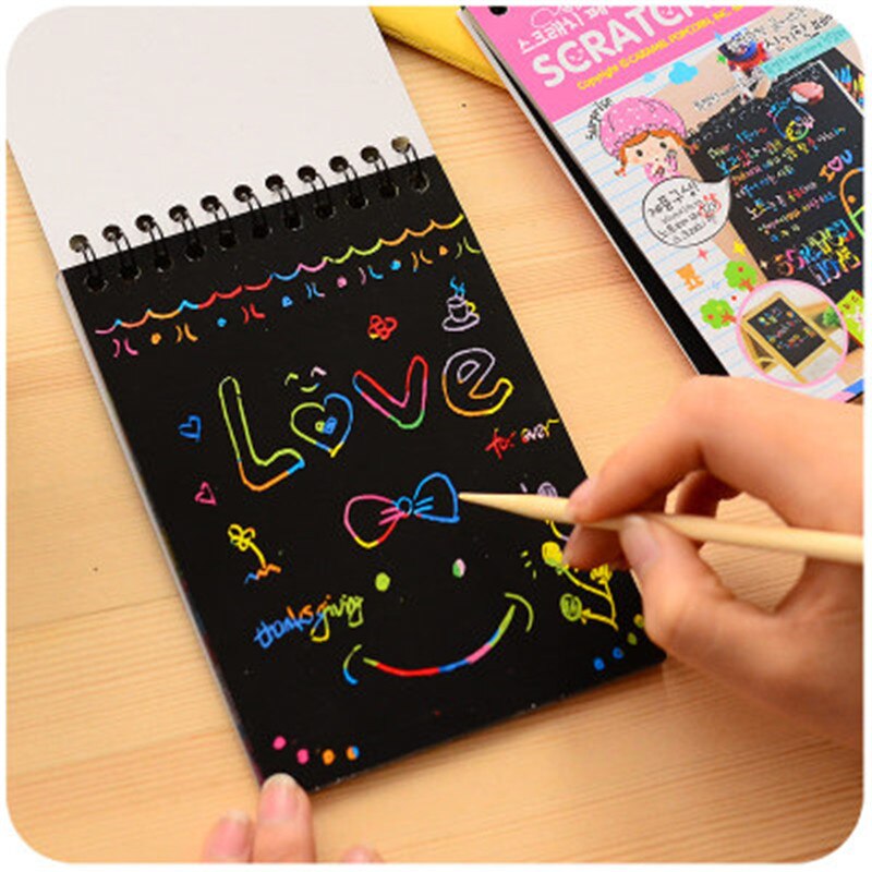 Colorful Paper DIY Kids Educational Toys Fun Doodling Scratch Children Graffiti Colorful Black Wood Stick kids crafts