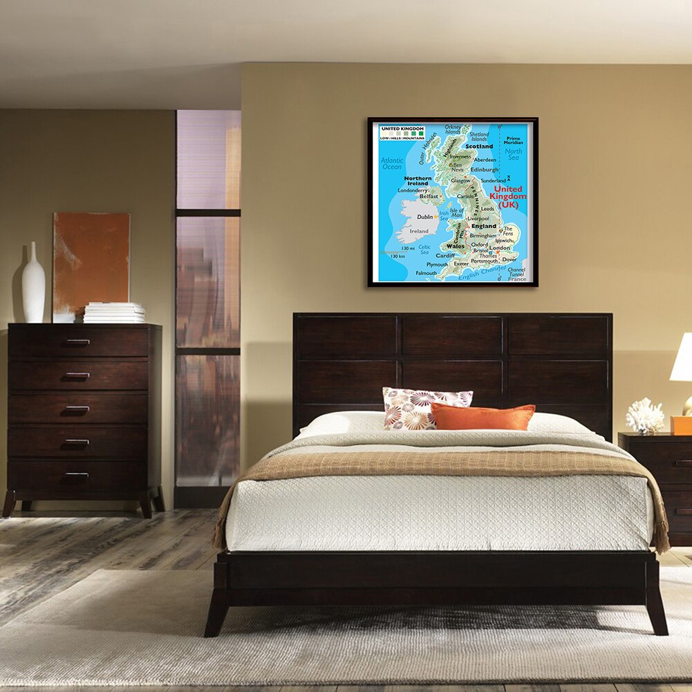 90*90cm Orographic Map of The United kingdom Non-woven Canvas Painting Wall Poster Classroom Home Decoration School Supplies