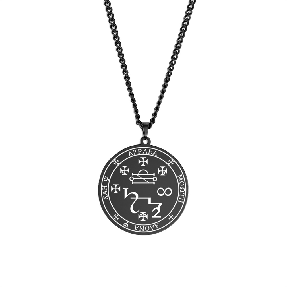 EUEAVAN-collar con colgante redondo, Arcángel Azrael, sello Solomon, Ángel de la muerte, Kabbalah, cadena de amuleto de Color plateado, joyería de: Rojo óxido