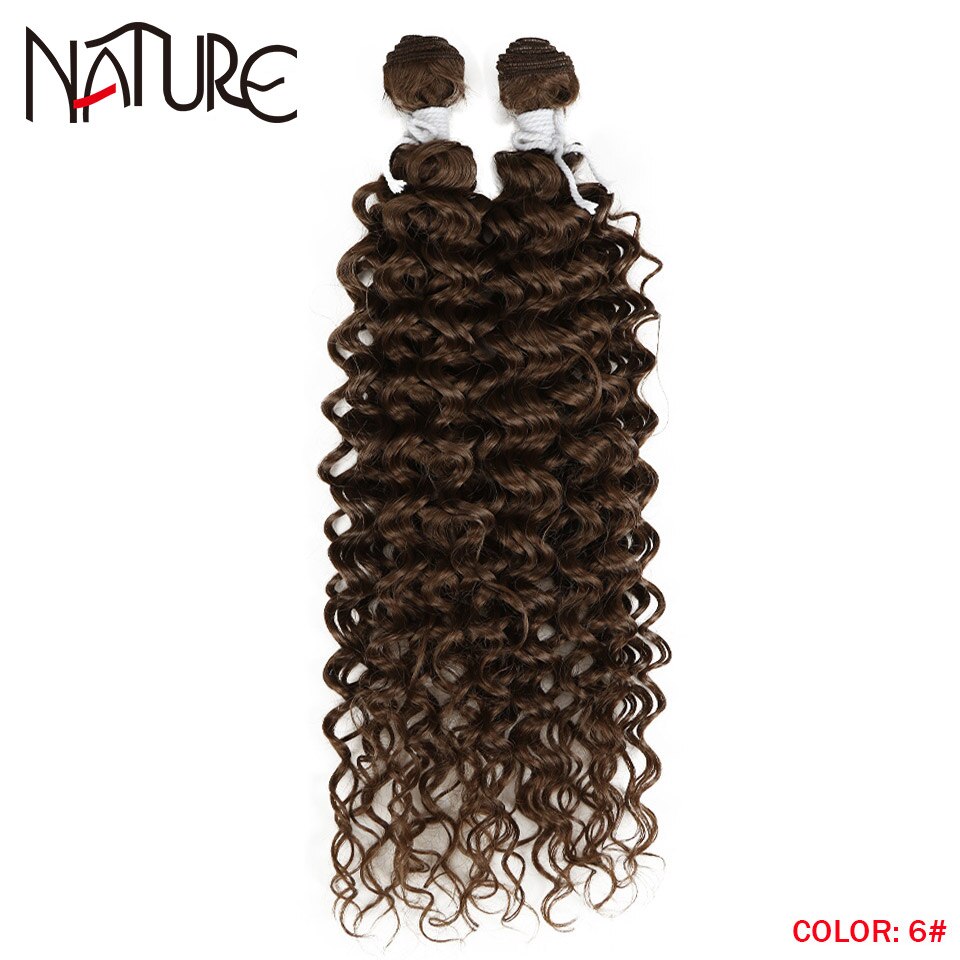 Nature Hair Weave Afro Kinky Curly Synthetic Hair High Temperature Fiber Ombre Brown 26 Inch Deep Wave Hair Bundles Extensions: #6