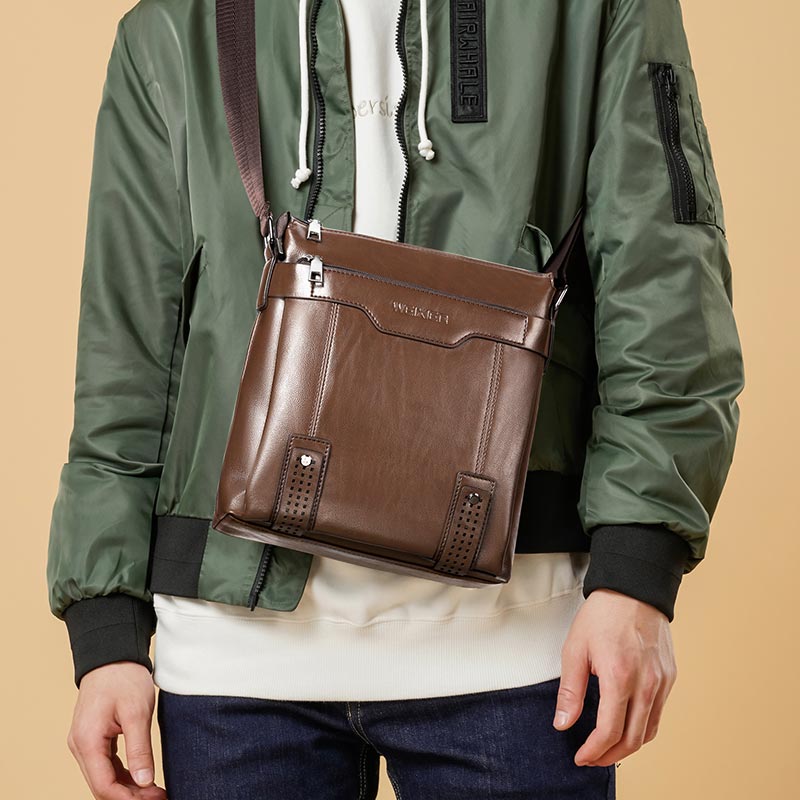 Sac à bandoulière en cuir à fermeture éclair pour homme, sacoche verticale de couleur unie, 2022