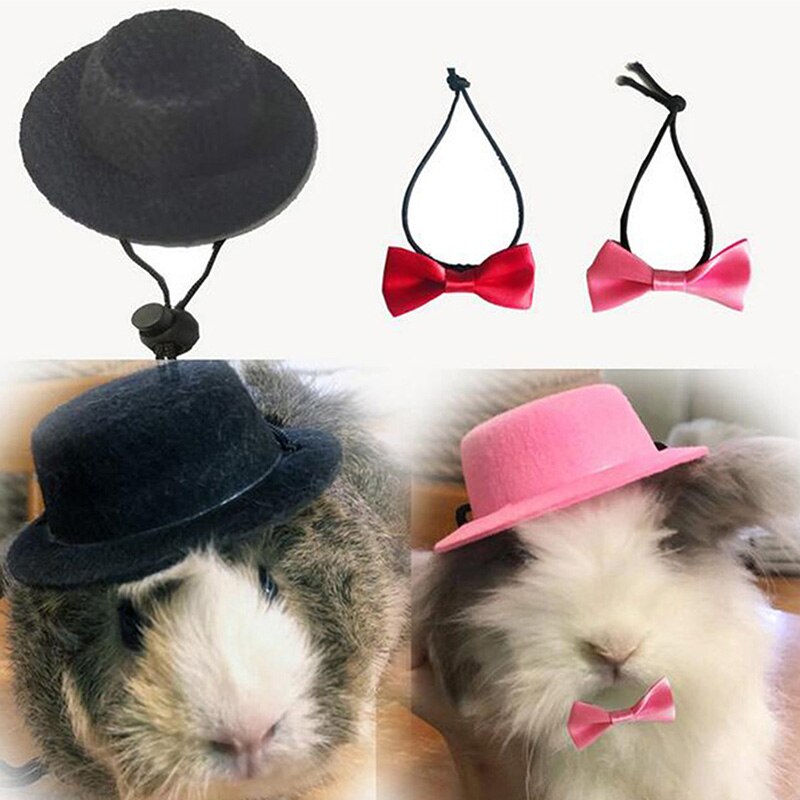 Sombreros de animales pequeños, sombrero de conejo, cerdo, hámster, erizo y pajarita, sombrero de copa para mascotas, gorro divertido festivo, accesorios para la cabeza