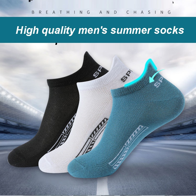 10 par/lote calcetines de hombre de calcetines deportivos de algodón transpirables tobilleros malla Casual Atlético verano corte fino corto Sokken