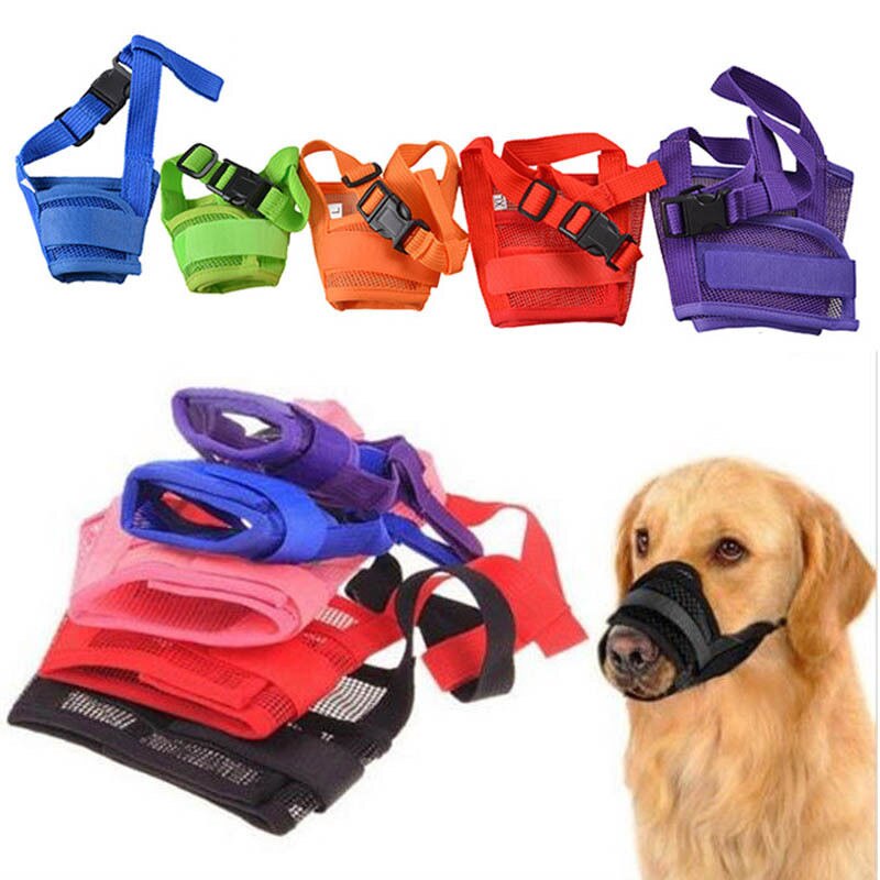 Verstelbare Hond Muilkorf Stof Nylon Comfortabele Zachte Geen Bark Bite Chew