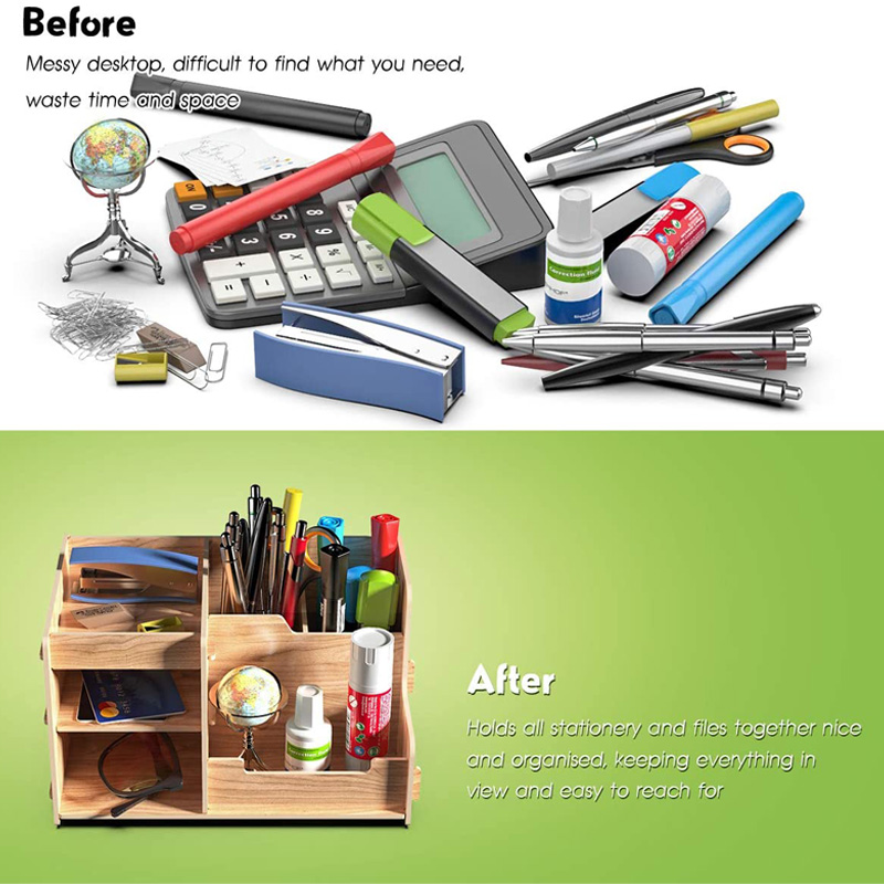 Pen holder Nordic ins storage box creativity office,desk stationery box wooden large capacity rack wooden book box