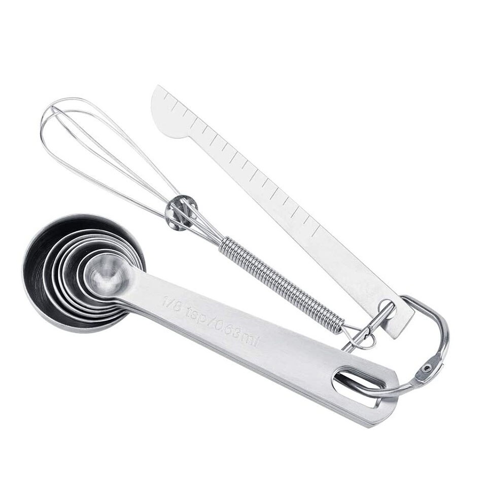 9Pcs/Set Measuring Spoons Cups Set with Measuring Stick Eggbeater Whisk Scales Handle for Kitchen Baking Cooking