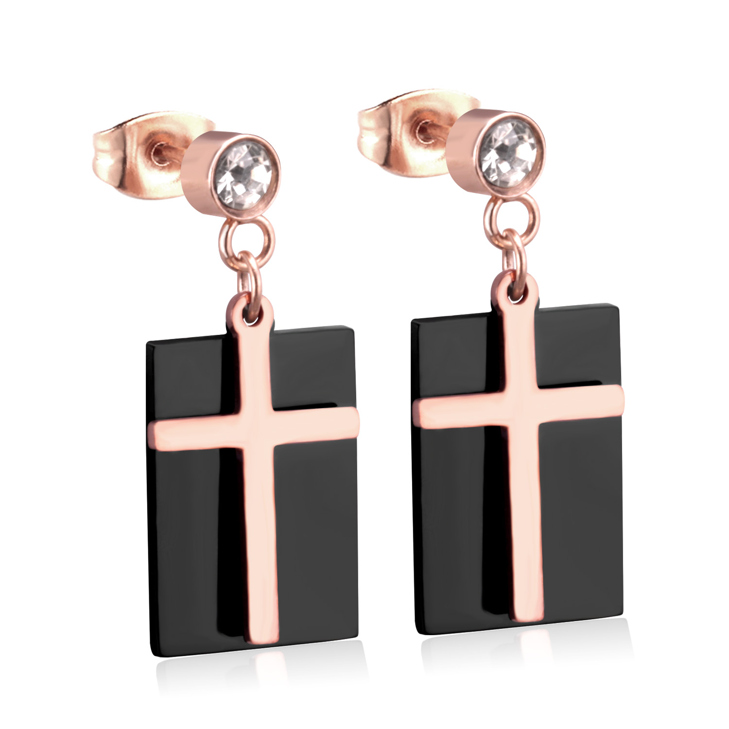 Pendientes góticos de lujo con colgante de cruz para hombre, aretes colgantes de gota, aro de acero inoxidable de Color plateado, joyería Punk para oreja, BFF: Pistola negra plateada