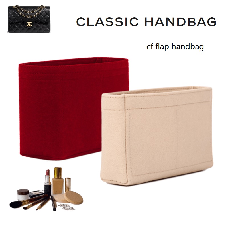 Til klassisk håndtaske cf flap filt stof indsats taske organizer makeup håndtaske organizer rejse indre pung bærbare kosmetik tasker