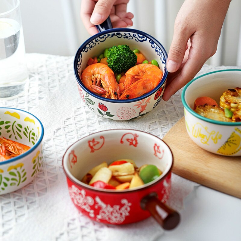 Japanse Stijl Kleine Kom Met Handvat Enkel Kind Creatieve Een Persoon Voedsel Leuke Kom Servies Keramische Instant Noodles LB42704