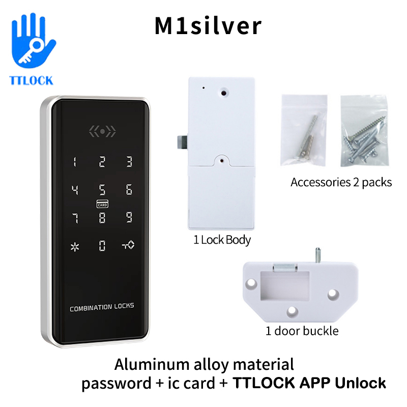 TTLOCK 13,56 Mhz RFID Digitale Schublade Schloss Für Spa Schwimmbad Fitnessstudio Elektronische Schrank sperren Biometrische Elektronische Schloss: M1 Silber-