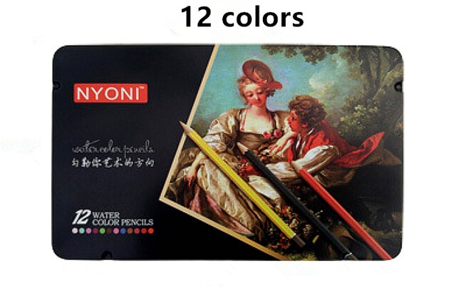 NYONI-lápices de acuarela suaves para artista, Kit de lápices de colores solubles en agua para dibujar y pintar, suministros de arte para niños: 12 colors