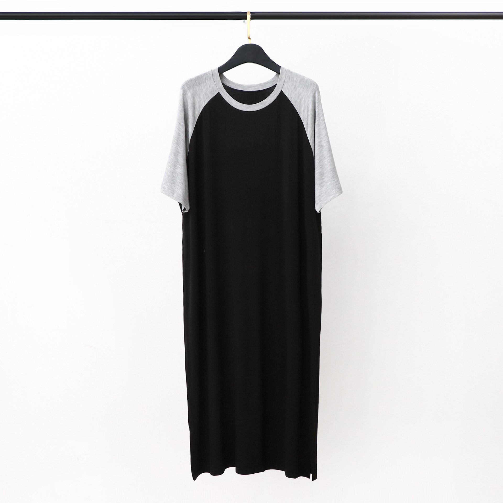 Modal – robe de nuit mi-longue pour hommes, manches courtes, chemise de nuit confortable, ample, grande taille, peignoir, jupe pour la maison: 1 / L