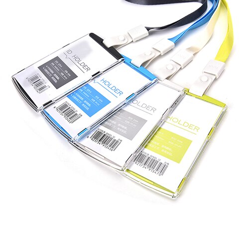 1 Pcs Vertical Transverse Clear Plastic ID Name Card Holder Work Badge W/ Lanyard Name Card