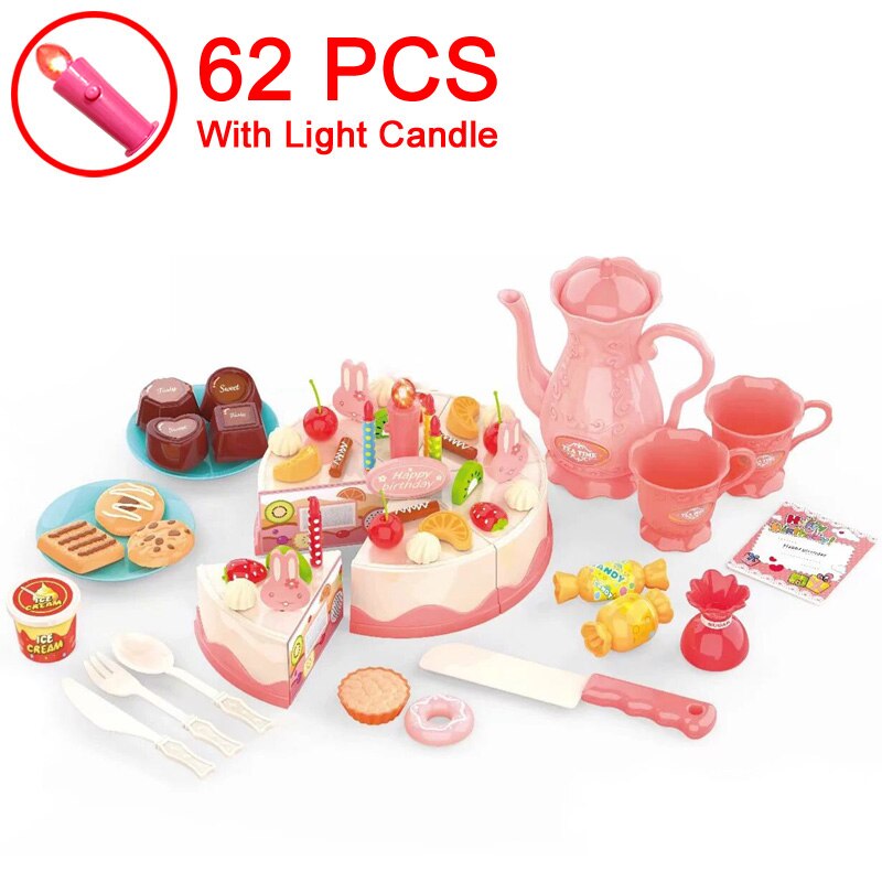 Geburtstag Kuchen Spielzeug DIY 37-83Stck Küche einstellen Lebensmittel Jungen Mädchen vorgeben Spielen Obst Schneiden Für Baby Kind Spielset Pädagogisches Spielzeug: 62Stck hell Karte
