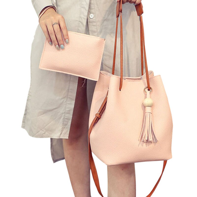 Newly Women Shoulder Bag with Handbag Set Tote Messenger Satchel Crossbody Bags CLA88: Pink