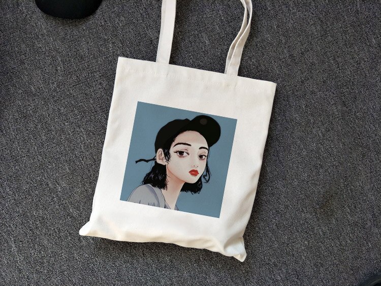 Zomer Grote Capaciteit Casual Vrouwen Canvas Cartoon Art Printing Messenger Bag Mode Harajuku Studenten Schouder Boekentas: B0382-TBWH-M