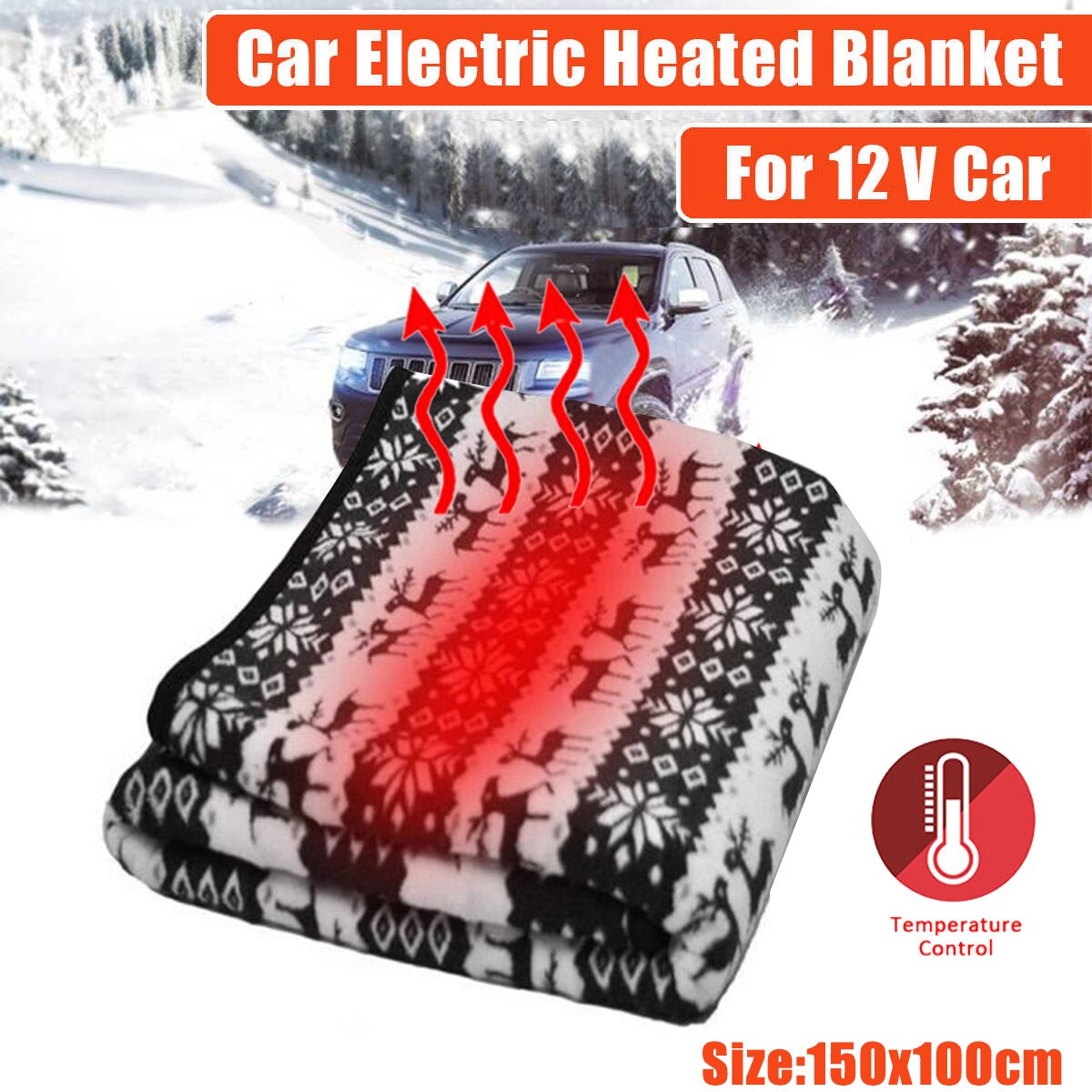 150*100 cm 12v bil varmeteppe fleece universell varm høst vinter bil elektrisk teppe bil bil oppvarming til reiser