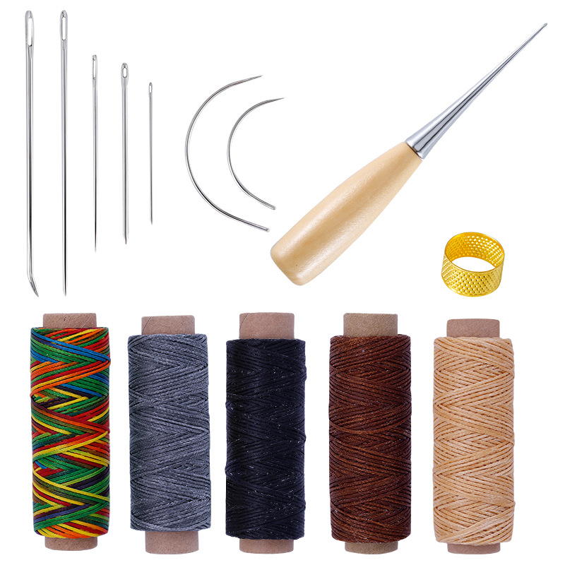 Juego de punzón de costura de cuero, herramientas de artesanía, punzón de costura, accesorios de reparación de calzado, cuero, 1 Juego: Caqui oscuro