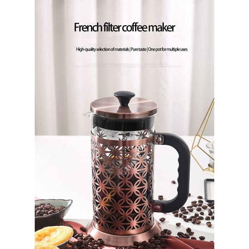 Franse Pers Koffie Thee Maker 34Oz, hittebestendig Glas 304 Roestvrij Staal Koffie Druk Pot Met 3 Filter Scherm
