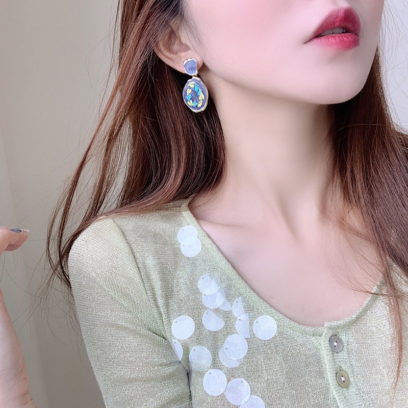 Koreańnarty asymetryczne geometryczne kwiat nausznice bez przekłuwania uszu delikatne błyszczący kwiatek obraz olejny okrągła tarcza klipsy robić uszu