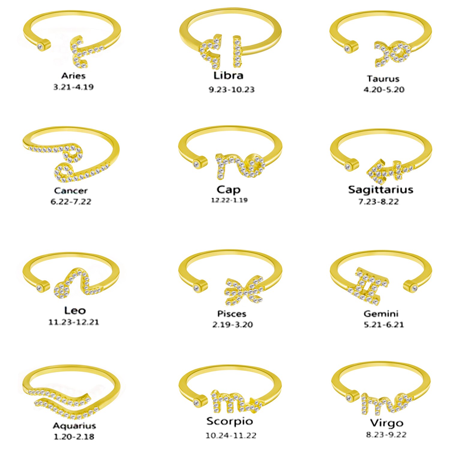 Minimalistyczny mały otwarty złoty kolor srebrny 12 gwiazdek znaki pierścienie urodziny biżuteria przyjaźni prezent osobowość znak zodiaku pierścień
