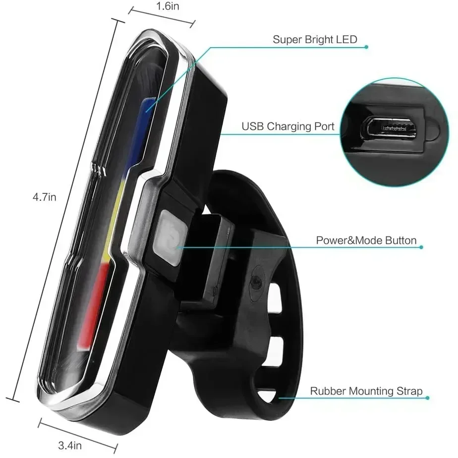Cykel baglygte usb genopladelig cykellys sikkerhedsadvarsel cykling vandtæt led lampe lommelygte