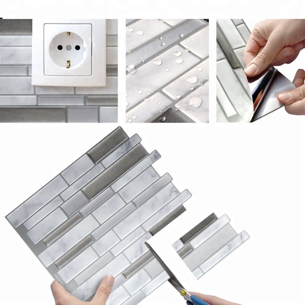 Hvid grå marmor mosaik skræl og pind vægfliser selvklæbende backsplash diy køkken badeværelse hjem vægoverføringsbillede klistermærke vinyl 3d