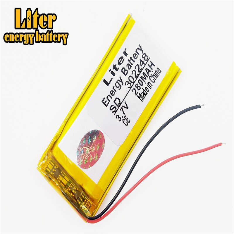 3.7V rechargeable lithium polymer battery 302248 280mAh MP3 MP4 MP5 Bluetooth radio battery monitor