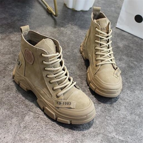 frühjahr neue damen schuhe herbst komfortable Martin leder stiefel dicken knöchel stiefel weibliche L1173: Kakifarbig / 38