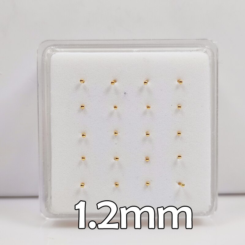 925 Sterling Zilveren Neus Stud 1.2Mm 1.5Mm Bal Neusgat Studs Straight Kleur Gold Nose Pin Piercing Sieraden 20 stks/pak: Licht Geel Goud Kleur