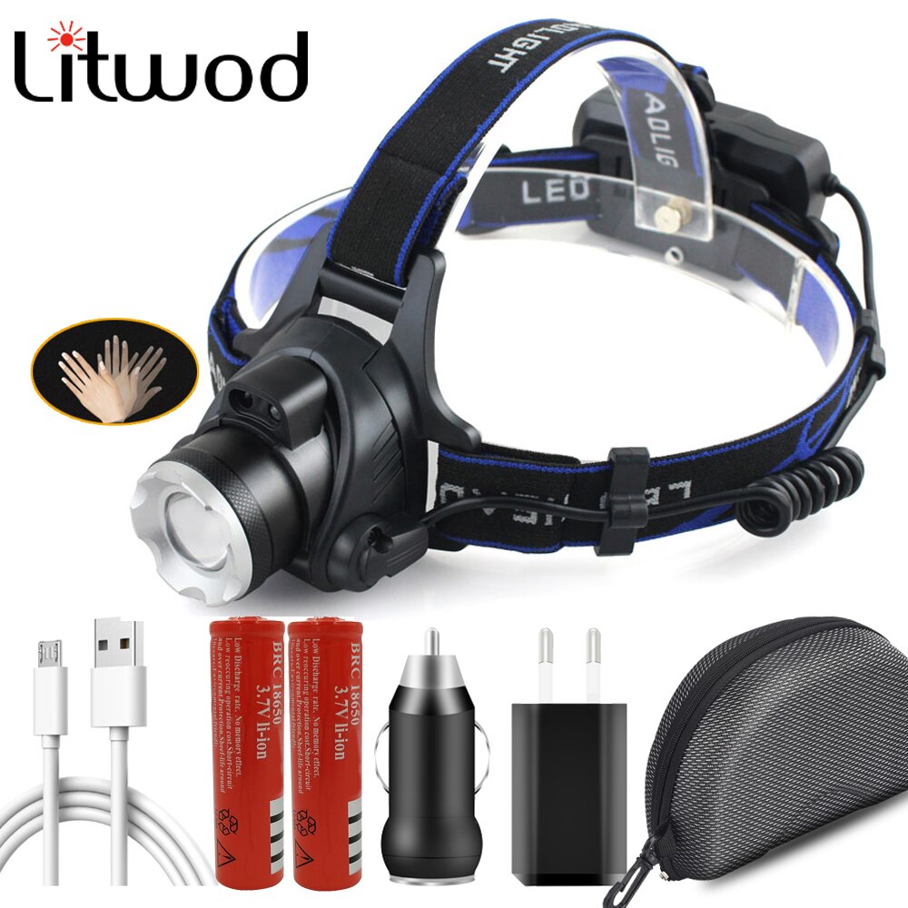 Sensor Headlight Camping Flashlight Head Light Torch Lamp Bulbs USB Rechargeable LED Headlamp 3000lm XM-L2 T6 Body Motion