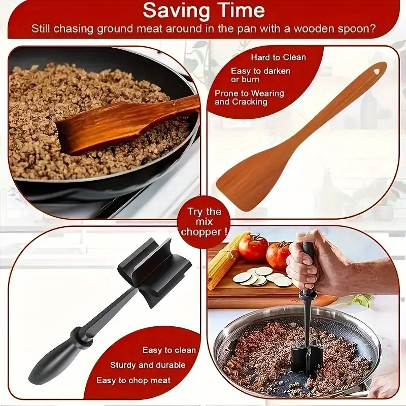 Meat Chopper Heat Resistant Ground Beef Masher Non-Stick Meat Shredder Potato Tomato Turkey Hamburger Mix Smasher Kitchen Gadget