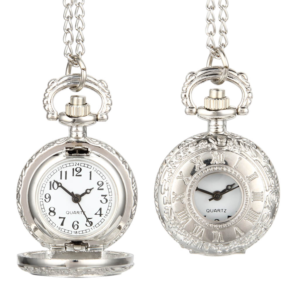 Reloj de bolsillo Vintage , reloj de aleación con número romano, pantalla de doble hora, collar, cadena, relojes, de cumpleaños LL @ 17: sliver