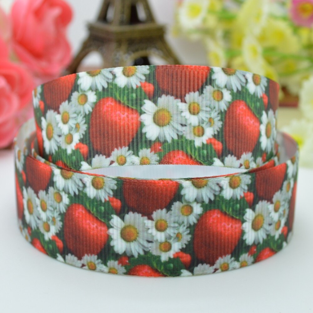 10 Yards 22Mm 7/8 "Raspberry Aardbei Gedrukt Grosgrain Lint Haar Boog Hoofddeksels Diy Haaraccessoires Retail