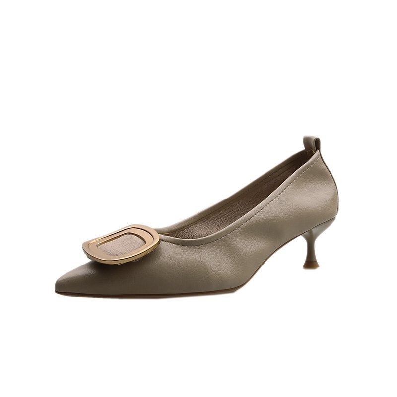 Damesko pumps sko spidse ensfarvede pu læder praktiske khaki slip-on fodtøj damesko: Khaki / 38