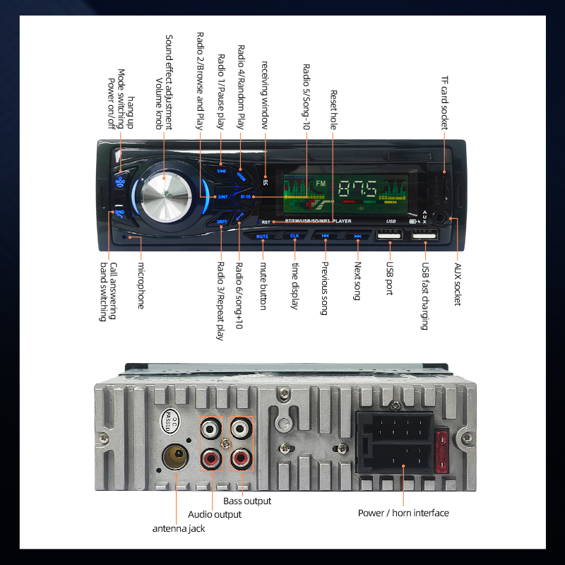 Bilradio 1 din stereospiller digital bluetooth bil  mp3 -spiller fm-radio stereo lyd musikk usb/sd med aux-inngang i dashbordet 3015