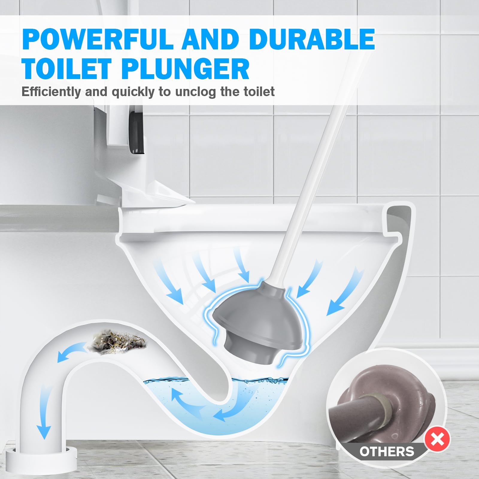 Toiletborstel en ontstopper set , 2 in 1 toiletontstopper voor de badkamer, stevige toiletborstel met houder, verborgen toiletontstopper
