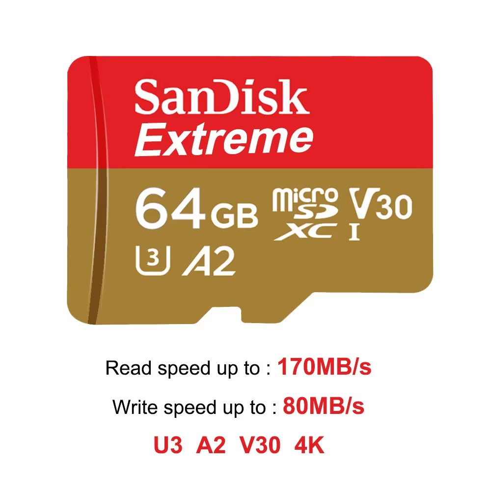 Sandisk Micro SD Card Original Extreme A2 V30 U3 SDXC Flash 32GB 64GB 128GB 256GB MicroSD Card 190MB/s TF Card for Phone Tablet: 256GB