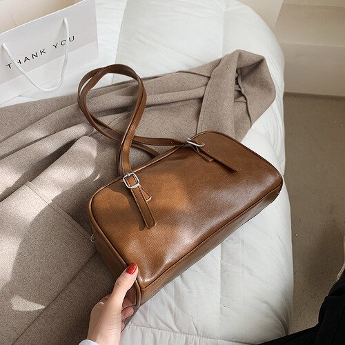 Jahrgang damen-schultertasche aus pu-leder, grün, geräumig, Ideal für Höhle alltag: Braun