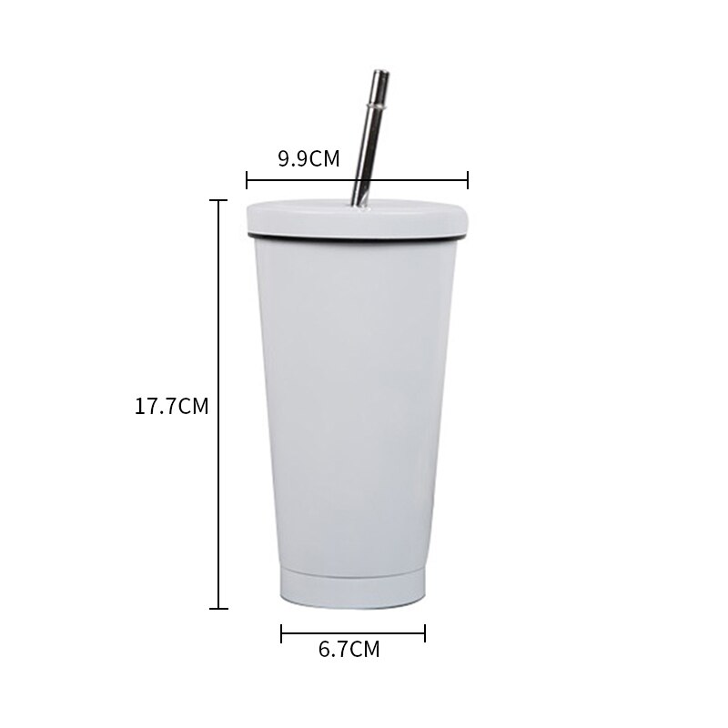 500ml Stainless Steel Coffee Mug With Lid Beer Mugs For Tea Cup Metal Cup Drink Straw Drink Straw Travel Cups for Home