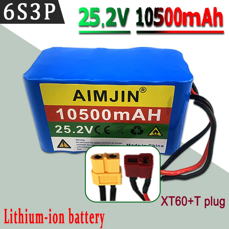 100% 24V 10Ah 6S3P 18650 Batterij Lithiumbatterij 25.2v 10000mAh Elektrische/Li-ion Batterij + Oplader: Zilver