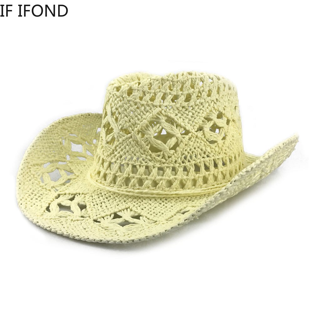 Summer Western Cowboy Straw Hollow Hat Hand Made Beach Felt Sunhats Party Cap Casual Panama Cowgirl Jazz Sun Hat
