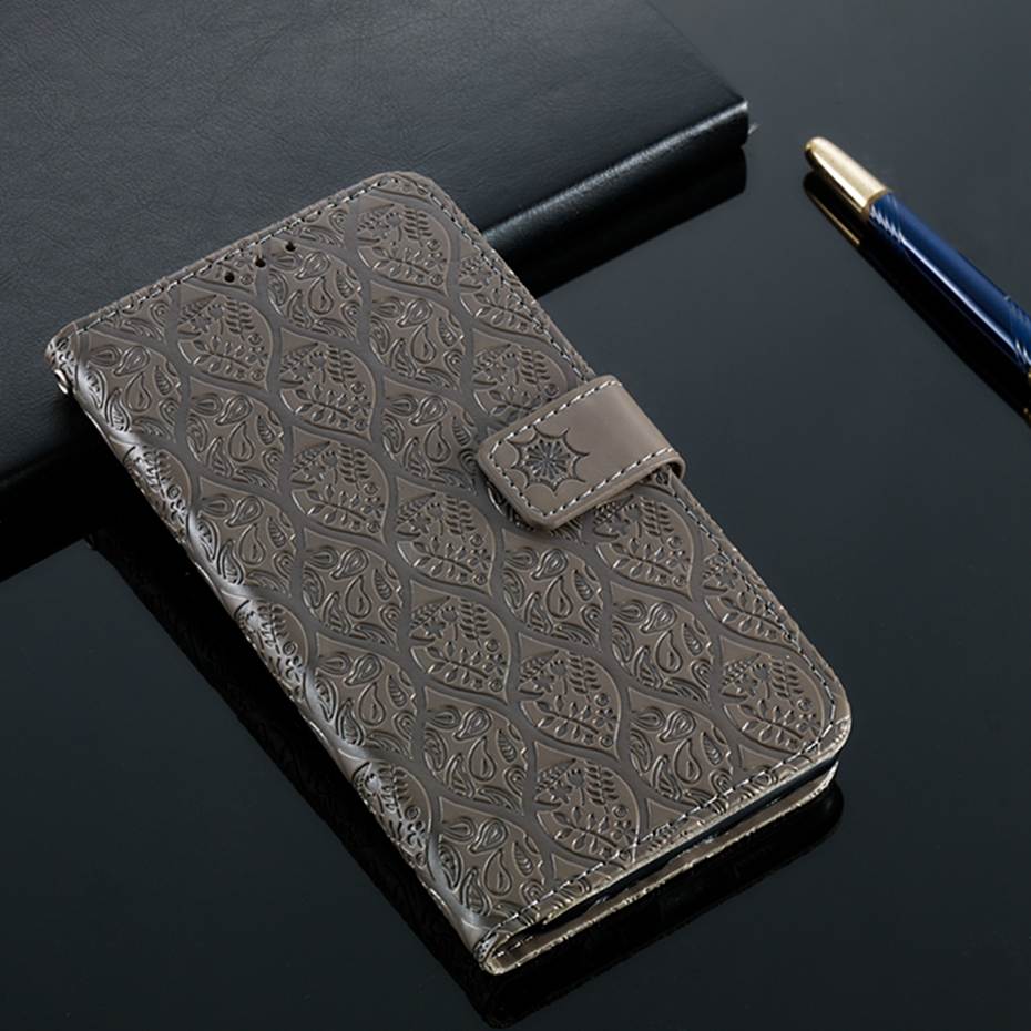 3D Emboss PU Leather Case For Huawei Y7 Y6 Phone Case For Huawei Huawei Y7 Y6 Wallet bag Cover Flip Case Fundas Capa: Y6 2019 / Gray