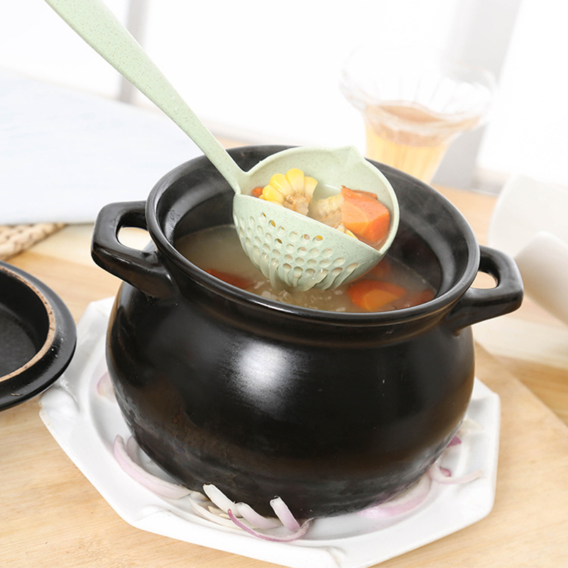 2 in 1 Lange Griff Suppe Löffel Hause Sieb Kochen Sieb Küche Scoop Kunststoff Pfannen Geschirr