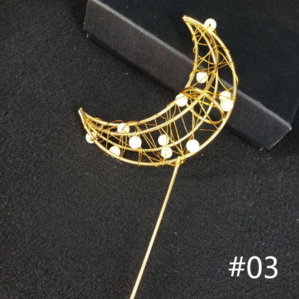 1PC Luna, Estrella y corazón forma LED perla pastel Toppers Bebé feliz cumpleaños boda Cupcakes pastel decoración herramienta: Moon-Gold