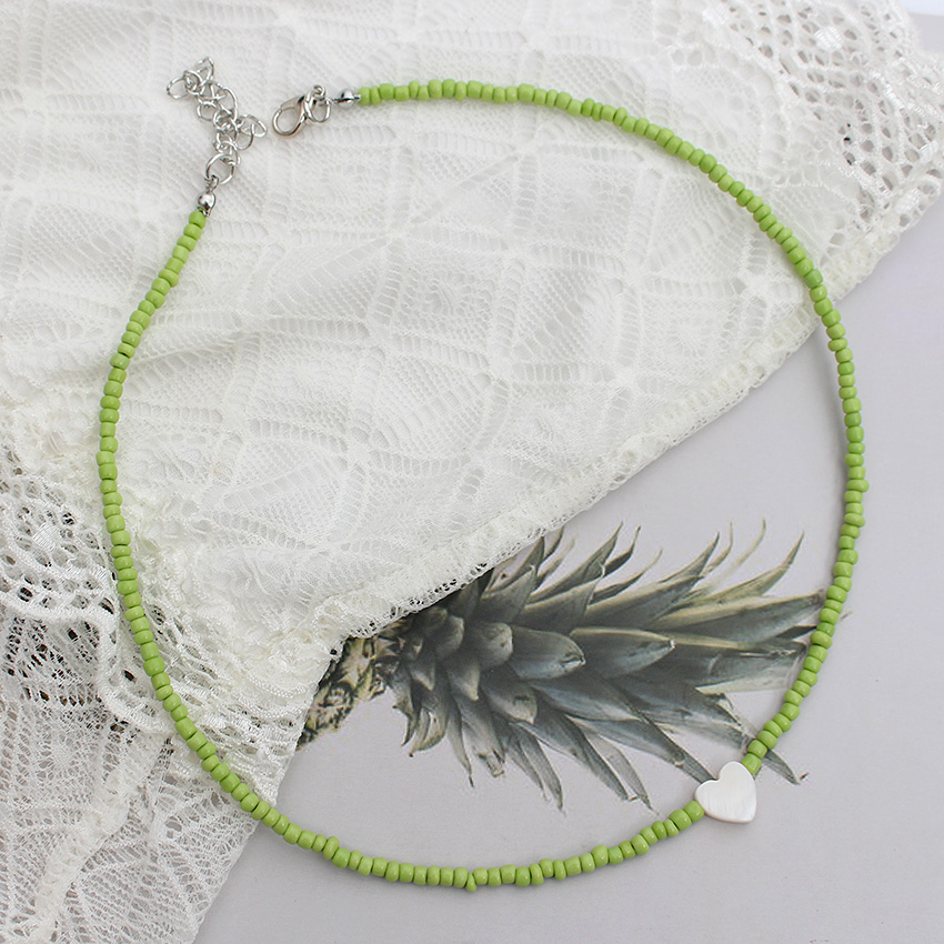 Fröpärlor sälja hjärta naturligt choker koreanskt trendigt färgglatt hänge halsband sommar handgjort strand boho femme smycken: Rodiumpläterad