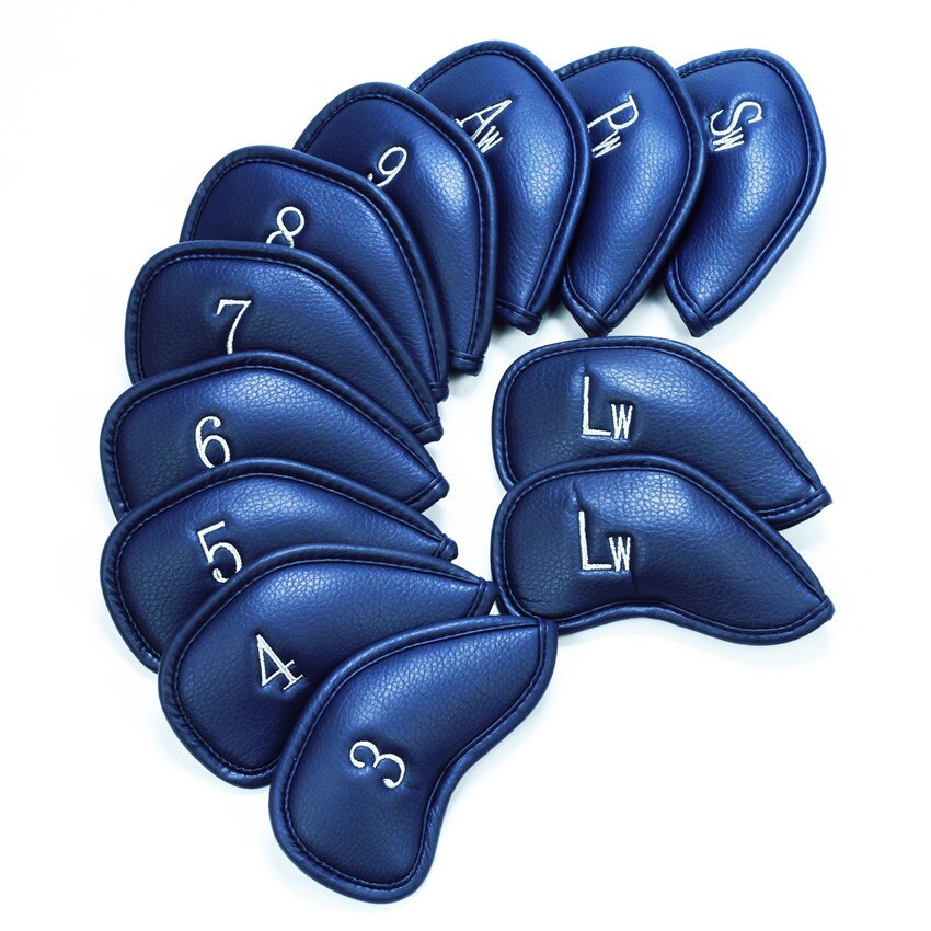 Iron Golf Head Cover Set Lederen Nummer Tags 12Pcs Putter Golfclub Headcovers Met Velco Wedge Duurzaam Rood Blauw kleuren 3-Sw: Blue