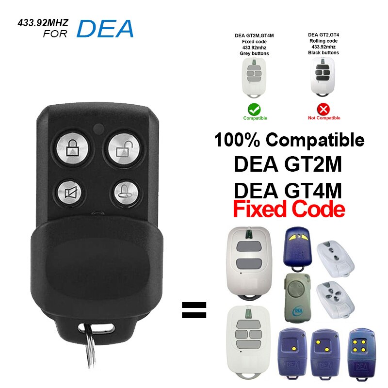 Garage Afstandsbediening Dea GT2 GT4 Rolling Code & GT2M GT4M Mio TD2 TD4 433Mhz Vaste Code 4CH Mini slide Cover Zwart Gate Opener: Fixed Code