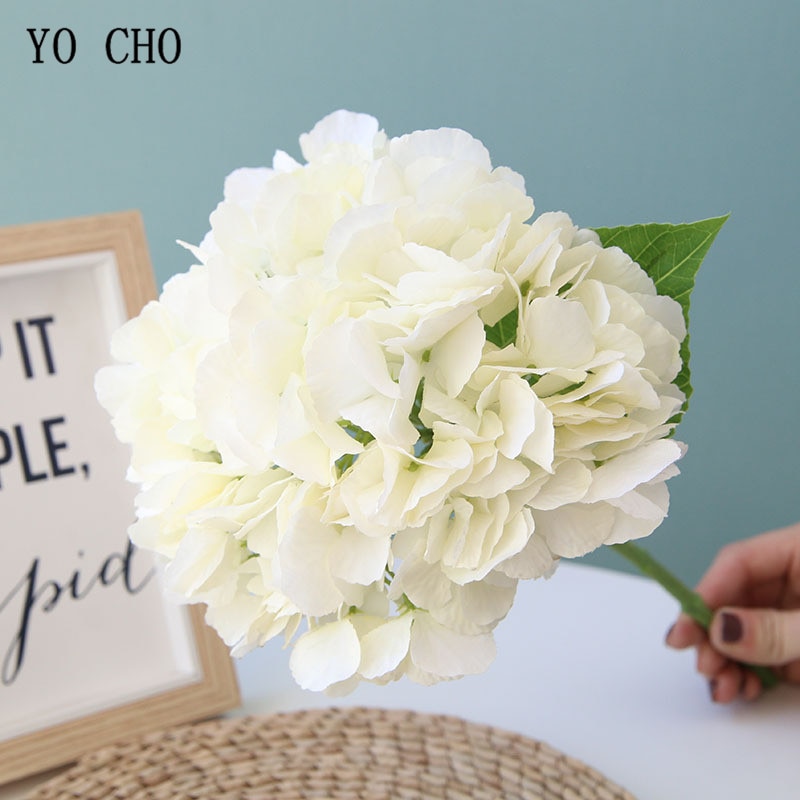 YO CHO-Flor de hortensia Artificial, rama única, Hortensia de seda, ramo de novia, decoración de en casa, planificador de flores de boda