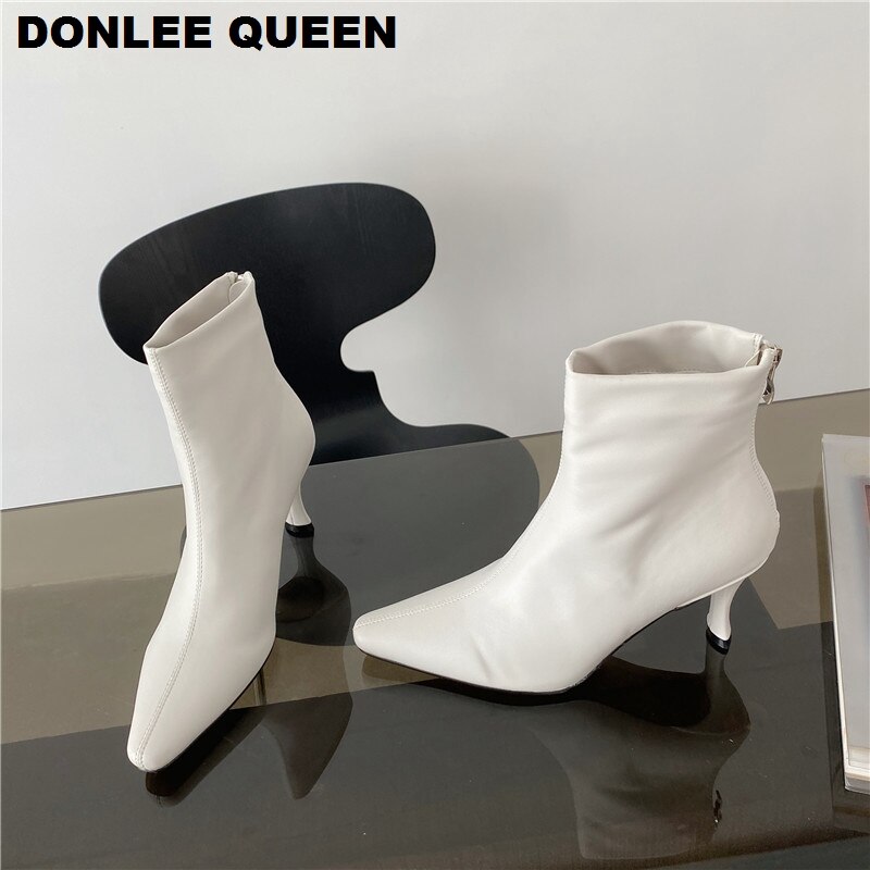 Spiss tå tynne hæler støvler kvinner chelsea vår høst ankelstøvletter støvletter kvinnelig elastisitet damesko